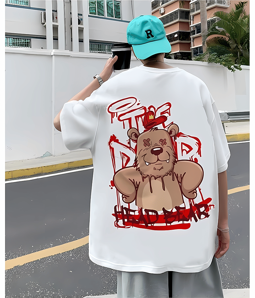 CrazyBee Pack of 1 100% Cotton Oversized Fit Men's T-Shirt ( White )