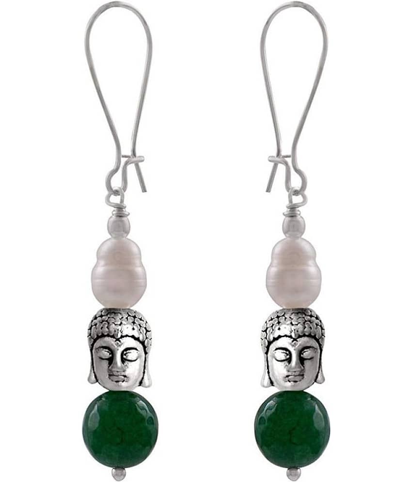 German Silver Plated Oxidised Buddha, Semi Precious Pearl and Agate Bead Designer Earring for Girls and Women