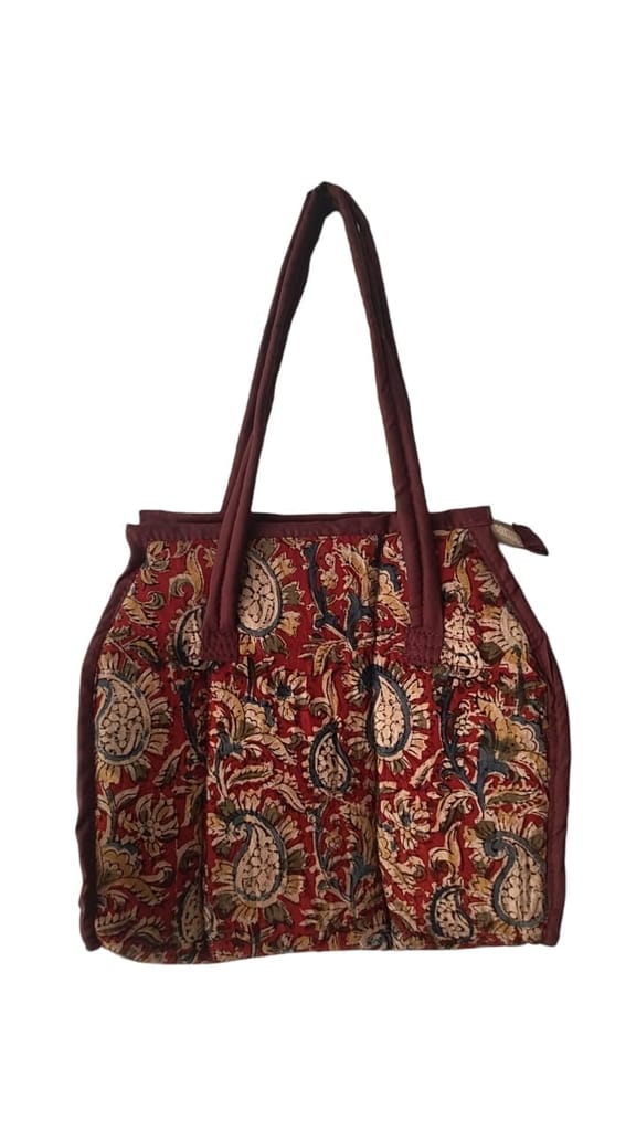KALANKARI Handcrafted Quilted Cotton Tote Bag with Floral Print