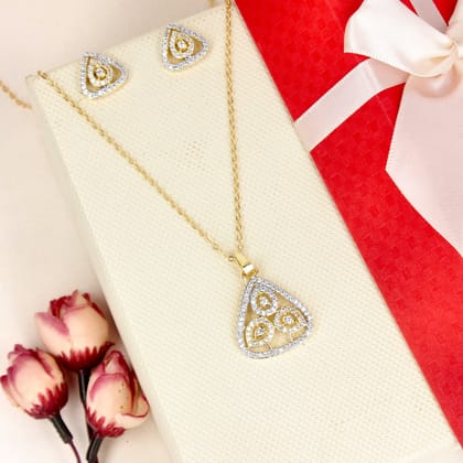 Two Tone Cz Delicate Pendant Set - SIA446779