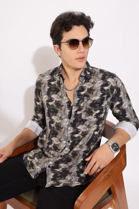 Men's Abstract Printed Shirt | Rick Rogue-Olive / XXL/44