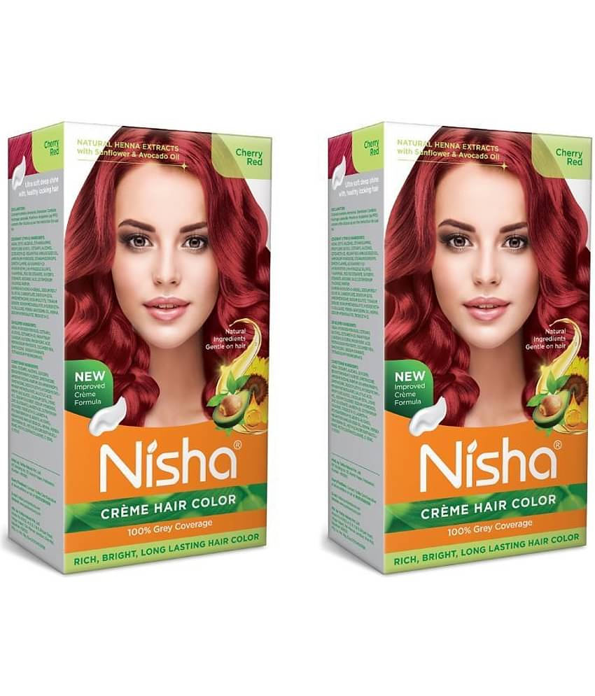 Nisha Creme Hair Color Cherry Red 120g Pack of 2, Permanent Hair Colour, 100% Grey Coverage, Long Lasting Hair Colour