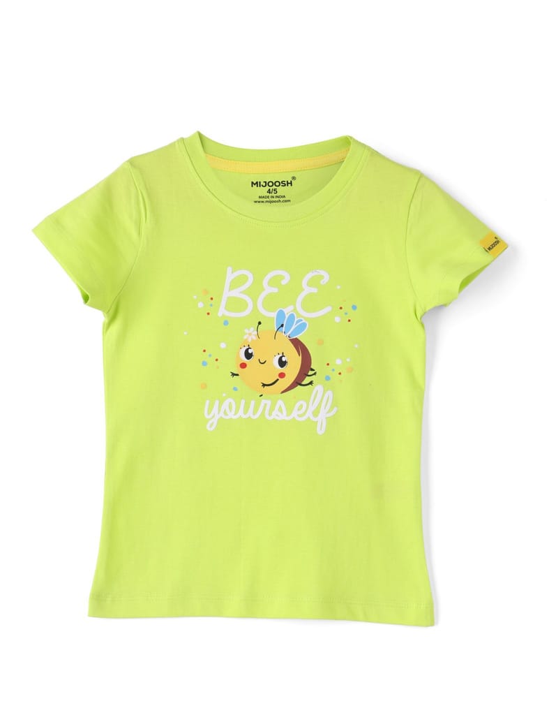 Chic Kids Girls T shirt Cotton Acid Lime Green Honeybee 2025 at ShopCircuit | ONDC