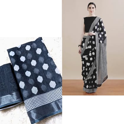 linen printed saree