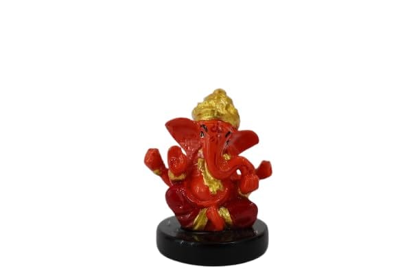 TULIP Traditional Artisians' Upliftment Livelihood Program Red and Gold Ganesha Decorative Statue with Black Base, Hindu Deity Figurine, Handcrafted Religious Art Piece