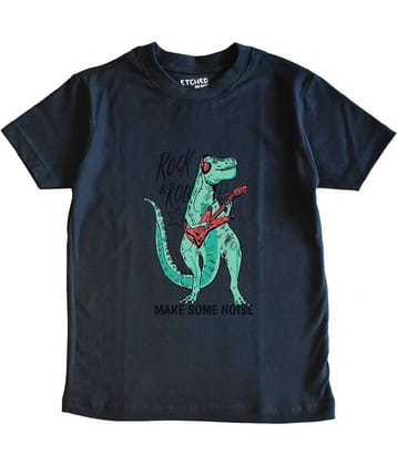 ETCHED DESIGN Pack of 1 Boys Cotton T-Shirt ( Navy Blue )