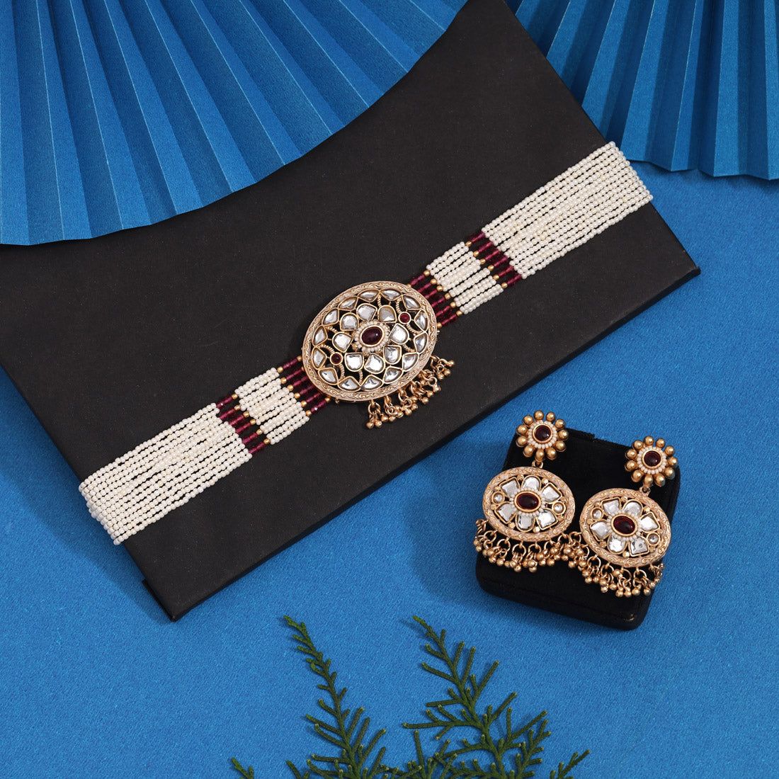 Rani Color Choker Matte Gold Rajwadi Temple Necklace Set-Default Title / Rani / Alloy With Good Quality Matte Gold Plated