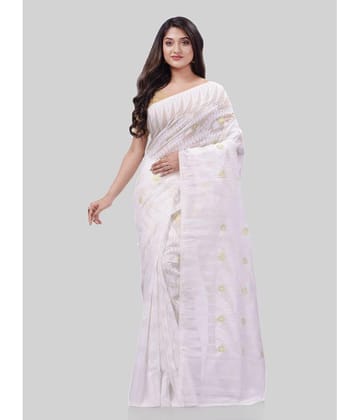 Desh Bidesh - White Cotton Saree Without Blouse Piece ( Pack of 1 ) - White