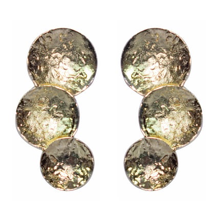 Stud W/ 3 Bowls Brass Textured Earring