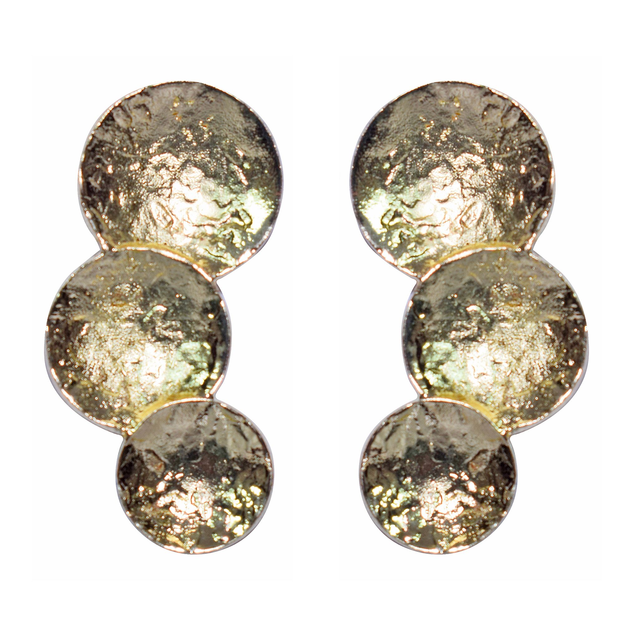 Stud W/ 3 Bowls Brass Textured Earring