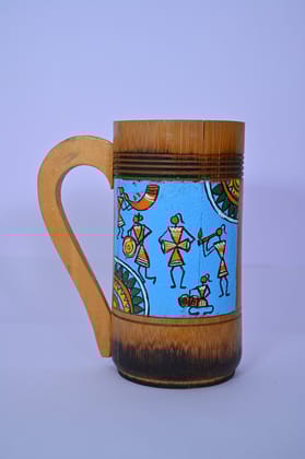 Hand-Painted Wooden Bamboo Cup – Warli Design
