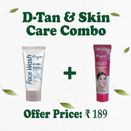 OXY99 Bright & Clear Skin Combo – D-Tan Face Wash (50g x 2) + Whitening Cream (50g x 2) | Skin Brightening & Tan Removal | Daily Skincare Kit for Men & Women