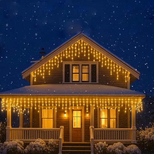 Lights Outdoor, 10ft 96 LED with 16 Drops Icicle Lights, Plug in Lights with 8 Modes Waterproof for Decoration