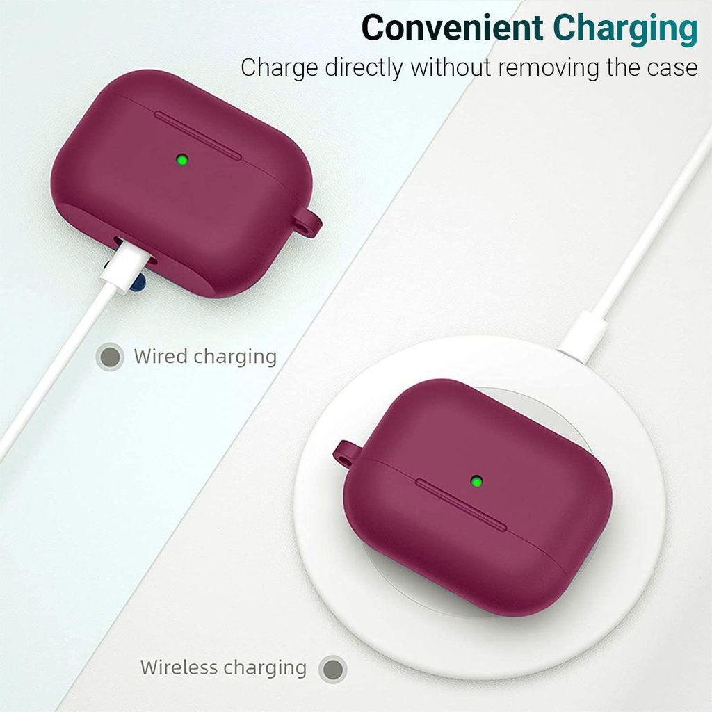 LIRAMARK Silicone Soft Case Cover with Buckle for Airpods Pro (2019), AirPods Pro 1st Generation (Wine)