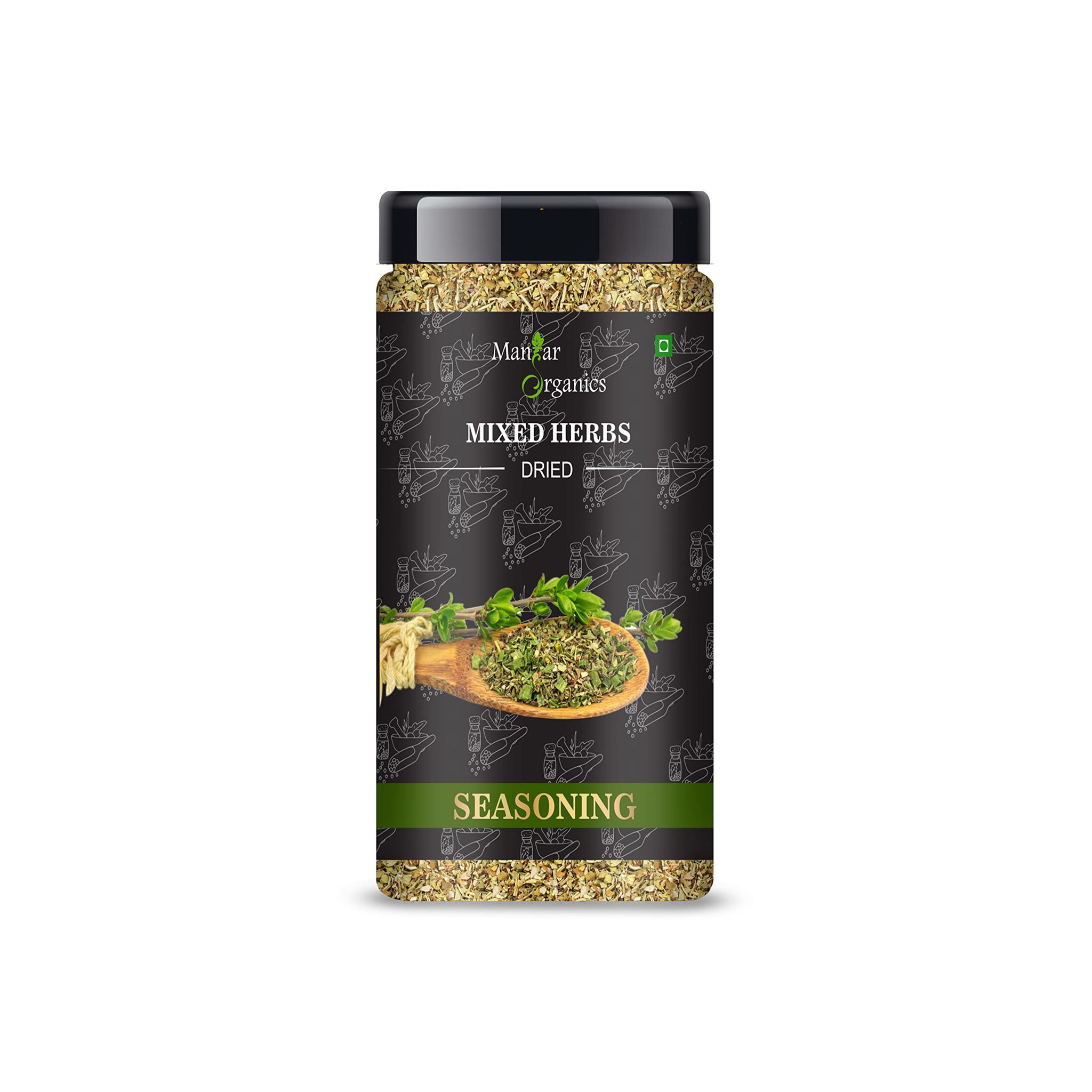 ManHar Organics Dried Mixed Herbs Seasoning: 120gm (Mix of oregano, basil, thyme, rosemary, parsley, chilli flakes, garlic powder) (Mixed herbs, 120gm)
