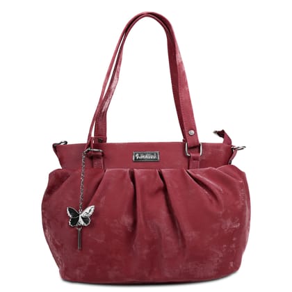 Jothi Aria Premium Womens Handbag | Velvet Textured Synthetic Leather Tote | Lightweight & Spacious | Soft Base | Water-Resistant | Dual Top Handles | Wine