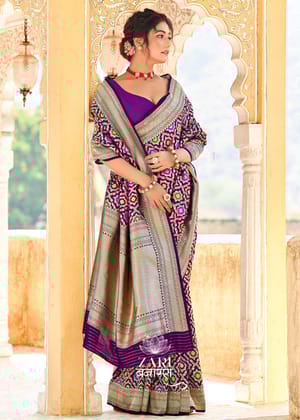 Rani-Sa:  Banarasi Brocade Saree with Zari Jaal in the Shade of Purple
