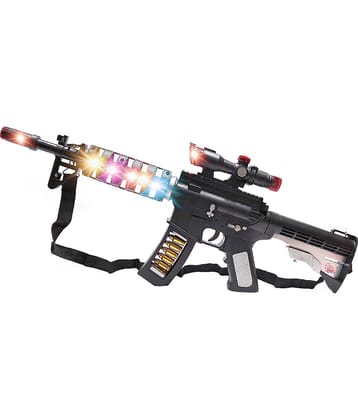 RAINBOW RIDERS  AK47 Light and Sound Musical PUBG Gun Toy With Vibration and Laser Projection AK47 M4 Toy Gun For Kids Boys Girls Age 3,4,5,6+ Years - Black (Plastic)