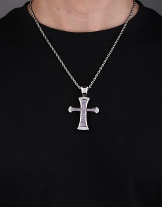 Classic Cross Iced Out Pendant (Iris Purple)-With Rope Chain 2.5mm / Iris Purple