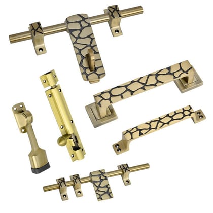 BUCKLER Door Kit Set, Latch and Bolts (Aluminium, Stainless Steel) Finish-Gold Antique, Size -10 Inch Aldrop- Dzire