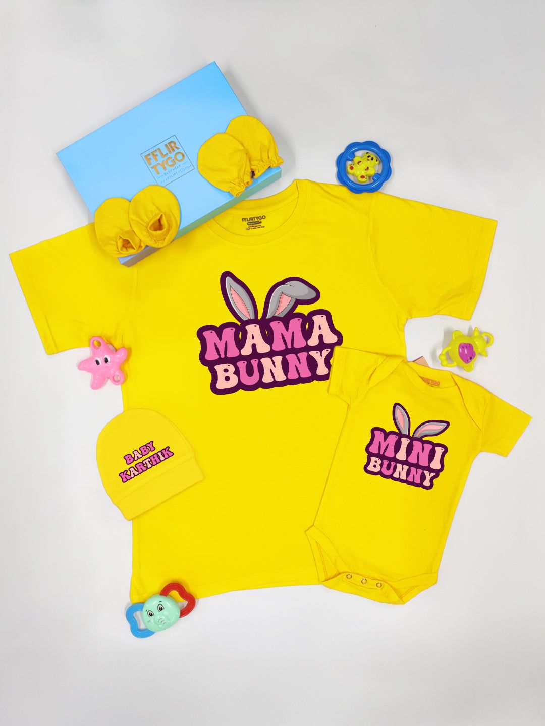 Mama Bunny - Mini Bunny (Yellow)-Half Romper / Pink / 6-12 Months