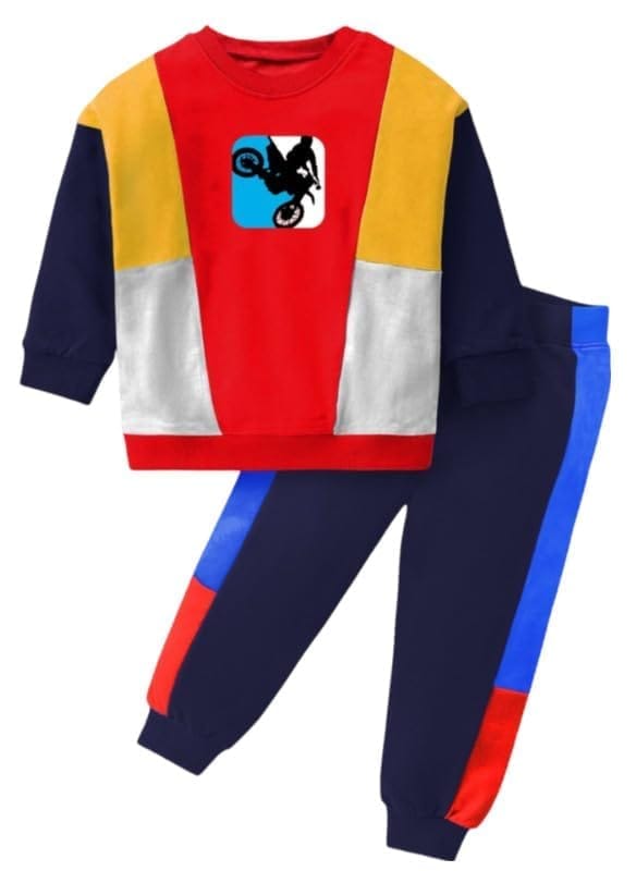 Boy's Casual Full Sleeve Printed Cotton T Shirt With Pant (Red, 7-8-Yrs)-PID49321