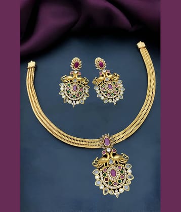 ROFARWORD Gold Brass Necklace Set ( Pack of 1 )