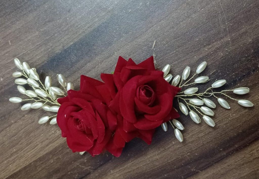 Artificial Rose with Pearl and Crystal Beads Pin