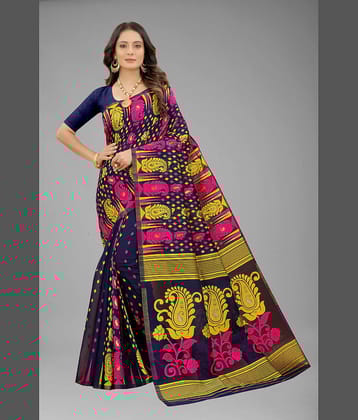 NENCY FASHION Cotton Embroidered Saree With Unstitched Blouse Piece ( Gold )
