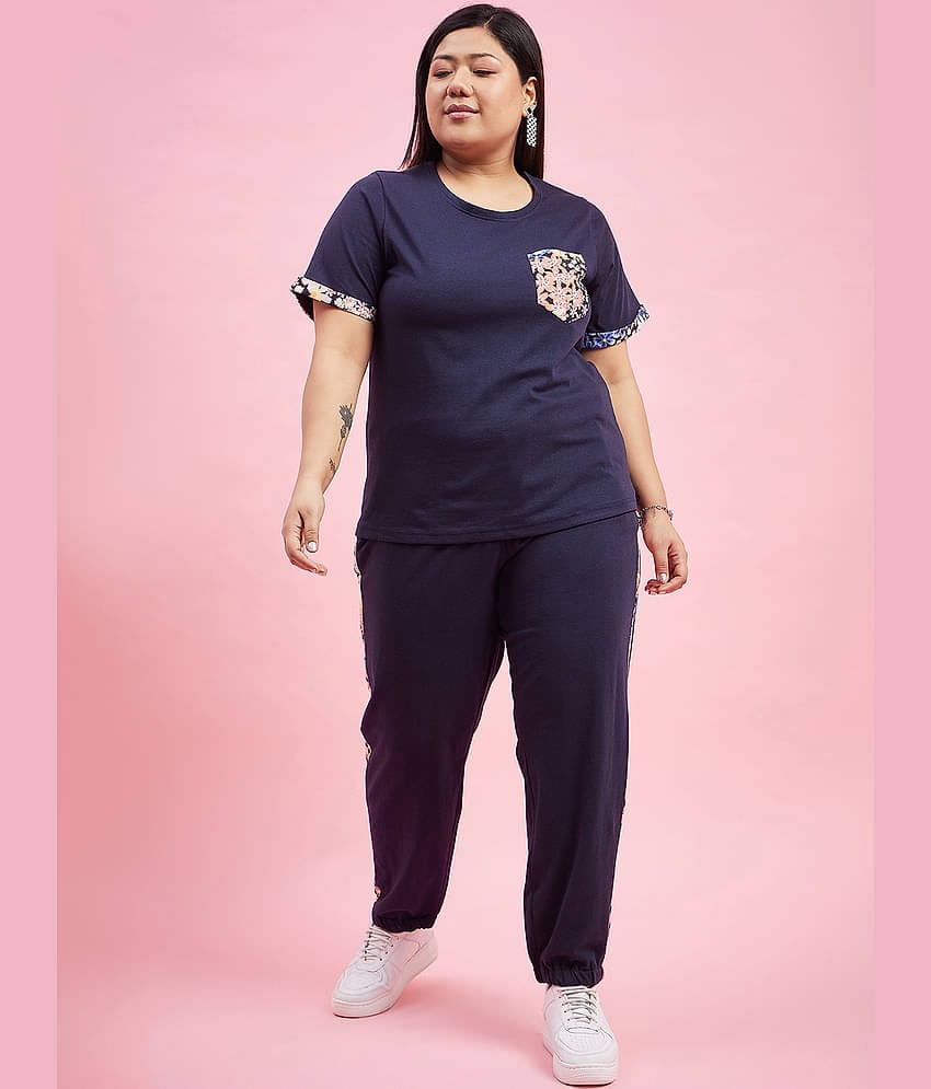 AUSTIVO Women Solid Top With Joggers Co-Ord Set ( Navy )