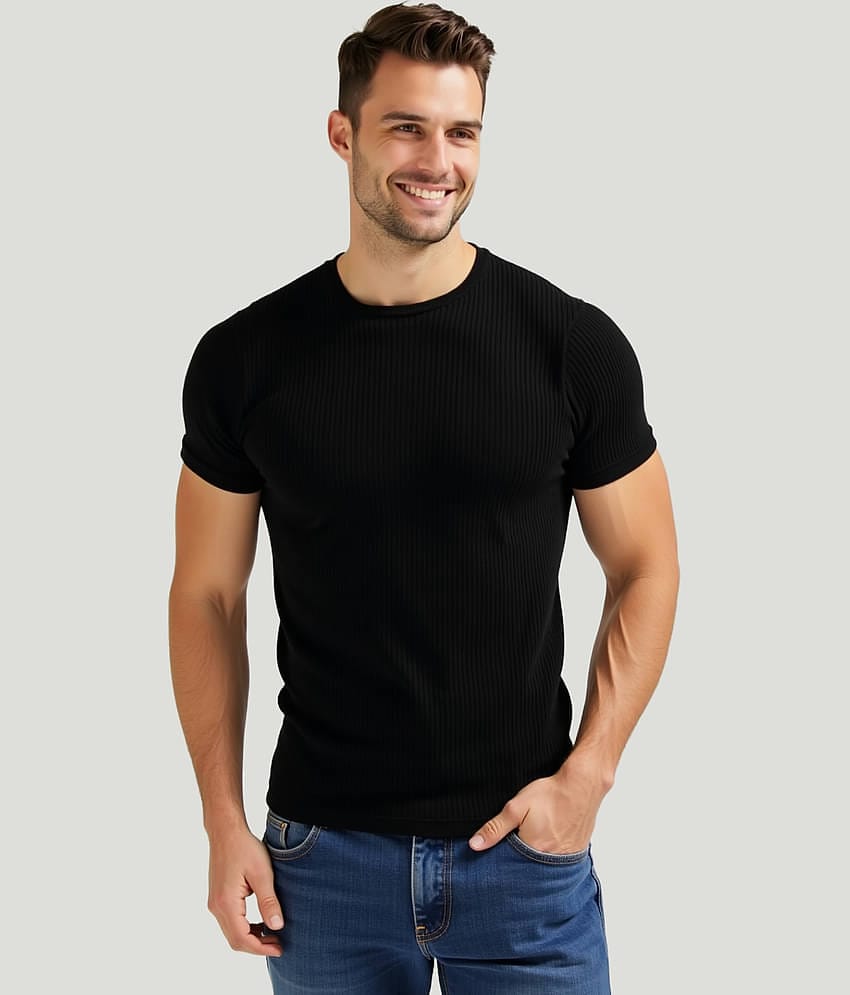 fashion and youth Men Cotton Blend Regular Fit Solid T-Shirt ( Black )