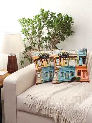 The Shophouses - Set Of 2 Cushion Covers (Multi) - Medium-40X40cm / Multi / 100% Cotton