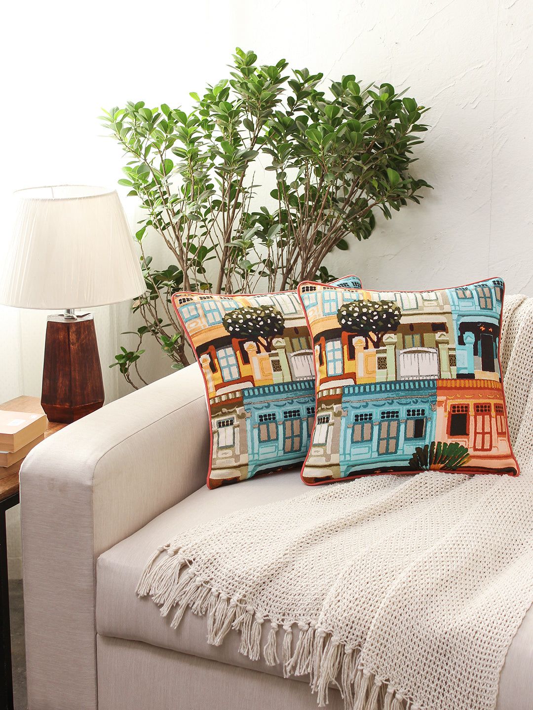 The Shophouses - Set Of 2 Cushion Covers (Multi) - Medium-40X40cm / Multi / 100% Cotton