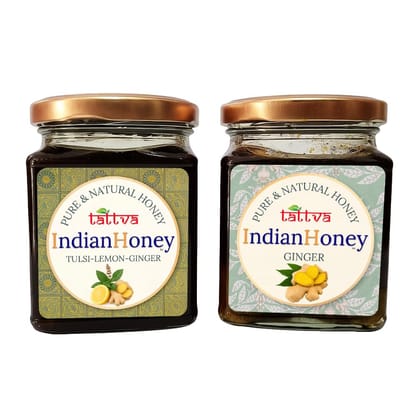 IndianHoney Ginger & Tulsi Lemon Ginger Infused Honey Combo Pack (230gm & 230gm)