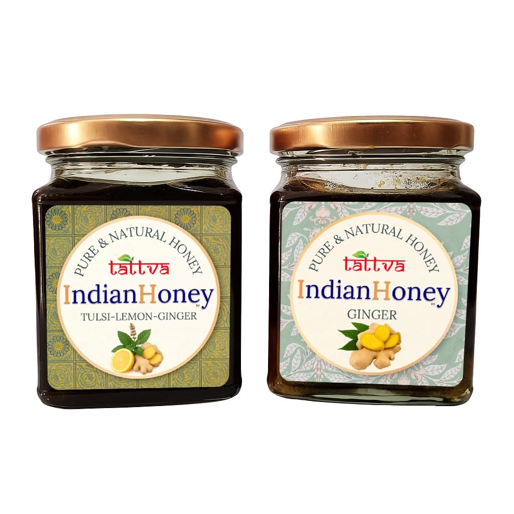IndianHoney Ginger & Tulsi Lemon Ginger Infused Honey Combo Pack (230gm & 230gm)