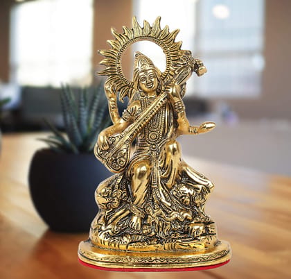 DreamKraft Metal Saraswati Showpiece, Standard, Gold