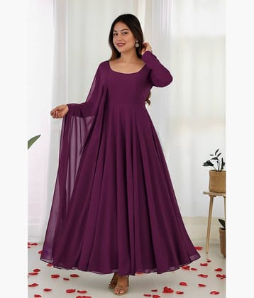 Femvy Women's Georgette Stitched Anarkali Ethnic Gown With Dupatta