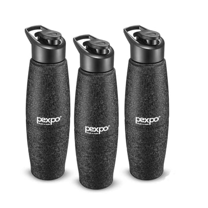 PEXPO Stainless Steel Sports/Fridge Water Bottle, 1L, Pack Of 3 Black, Duro | Eco-Friendly Water Bottle With Sipper Cap