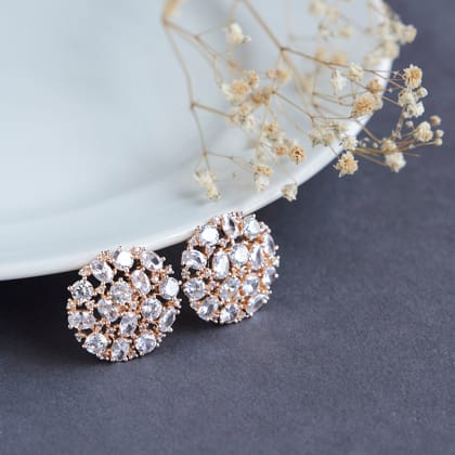 Rose Gold White opulence Studs-White / Rose Gold / Free Size