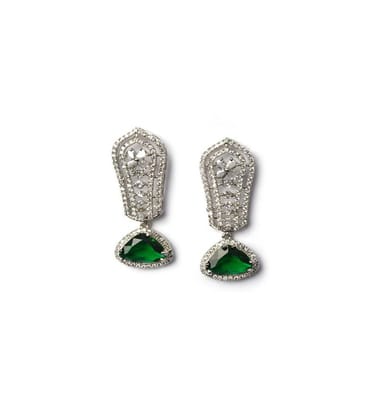 Generic Women's Brass Silver Plated Drop Earrings (Green)-PID66278 Generic Women's Brass Silver Plated Drop Earrings (Green)-PID66278
