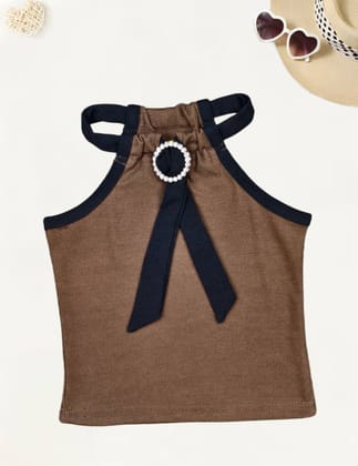 Girls Brown Tank top[GT-739] [1-12 Year]-1-2Y (Size - 18) / Ribbed