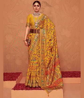 Satrani Silk Printed Saree With Unstitched Blouse Piece ( Cream )
