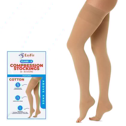 EZYFIT Imported Class II Medical Compression Stockings Above Knee | 22-35 mmHg | 30% Cotton Fabric | For Varicose Veins, Oedema, Pregnancy & Post-Surgery Recovery | Unisex (Men & Women) EZYFIT Imported Class II Medical Compression Stockings Above Knee | 22-35 mmHg | 30% Cotton Fabric | For Varicose Veins, Oedema, Pregnancy & Post-Surgery Recovery | Unisex (Men & Women)