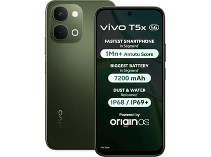 Vivo T5x 5G Smartphone (6GB RAM, 128GB Storage) Sleek Design, 5G Speed & Reliable Performance - Cyber Green