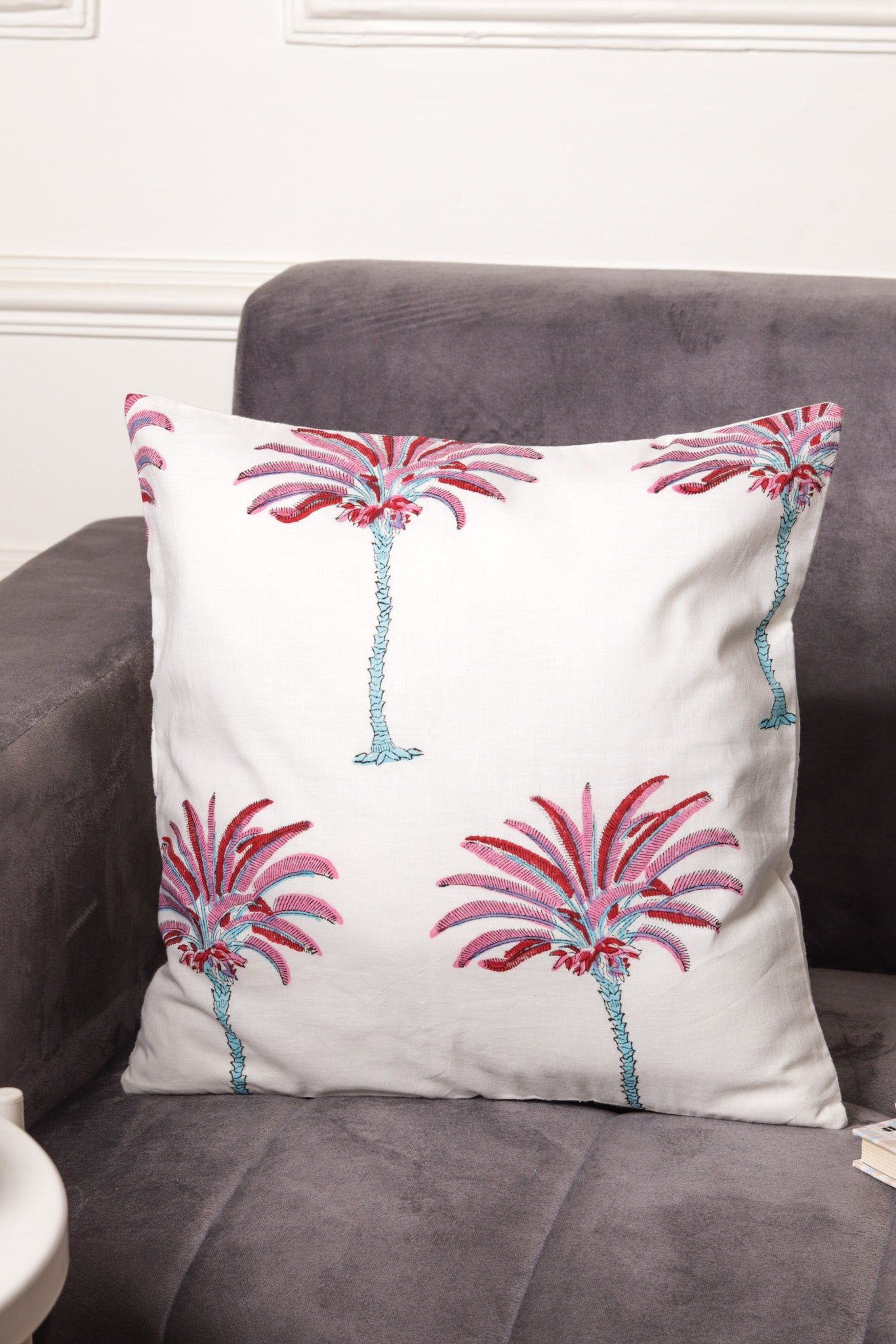 Palm Tree Cushion Cover - Block Printed-Set of 3 / 40 x 40