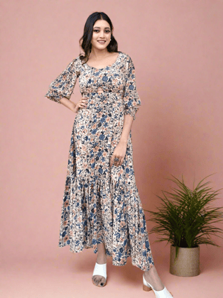 Floral Printed Boho Maxi Dress-S