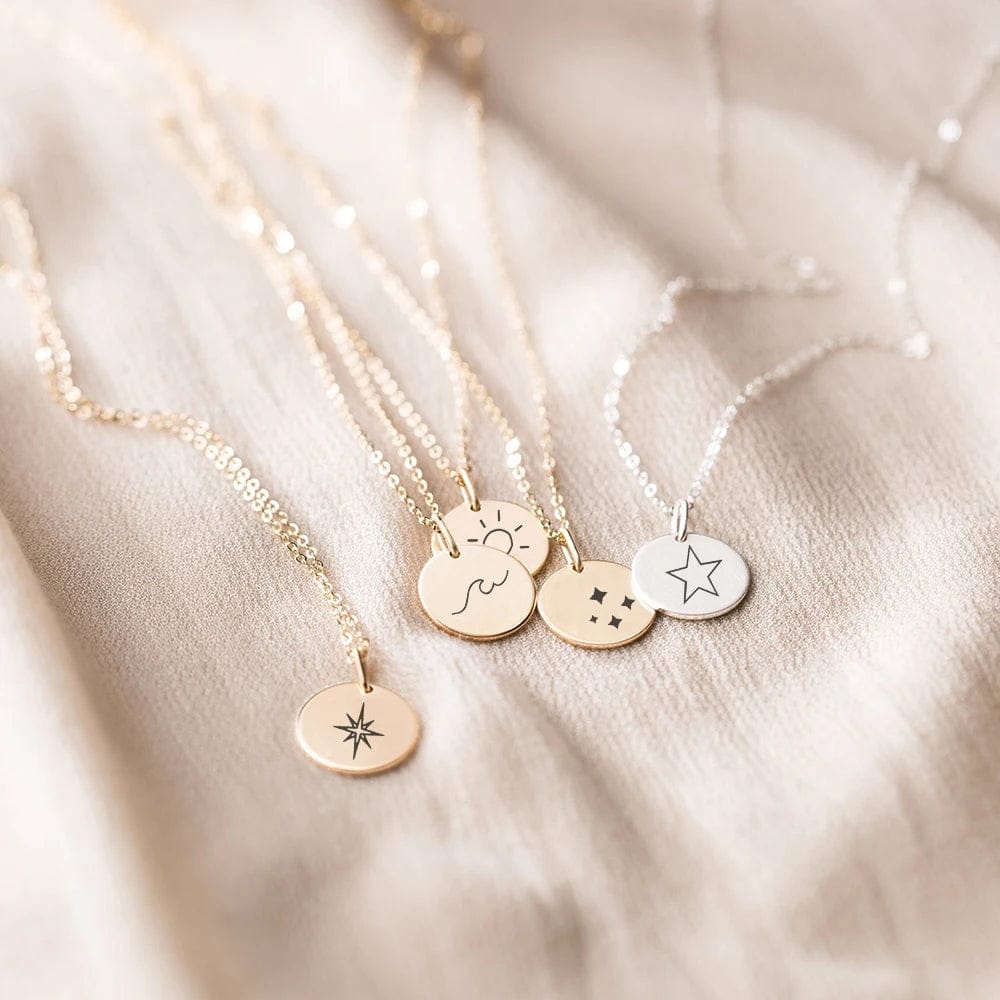 eManco Weather Theme Rainbow Star Moon Charms Disc Necklace Waves Meteor Necklace 316L  Stainless Steel Minimalist Women Jewelry
