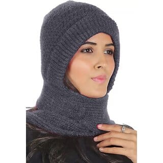 Fashlook Woolen Grey Casual Winter Cap