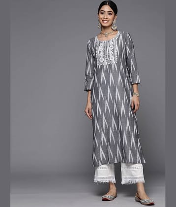 Varanga Cotton Printed Straight Women's Kurti - Grey ( Pack of 1 )