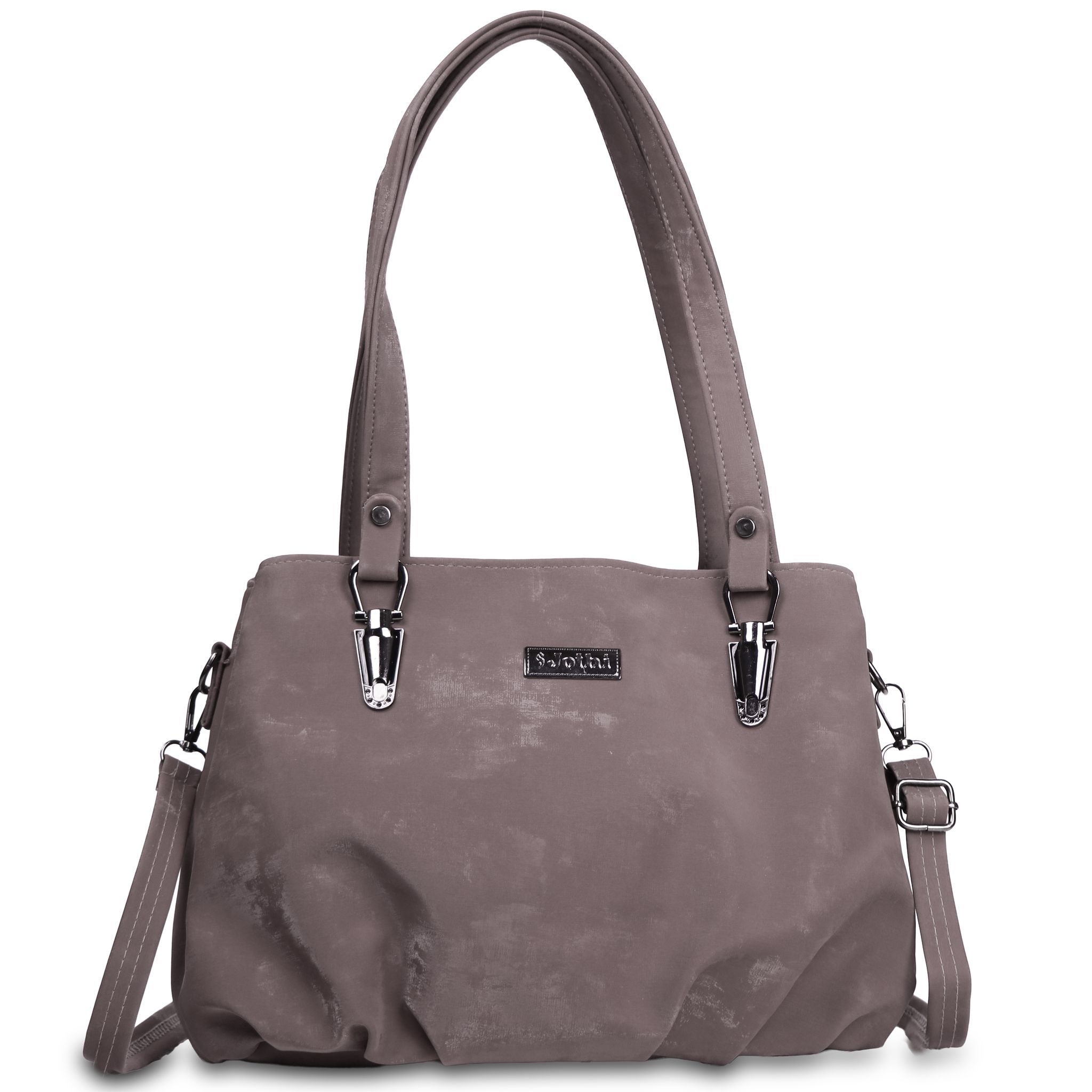 Jothi Asuka Premium Womens Handbag | 3-Compartment Synthetic Leather Tote | Velvet Textured Finish | Lightweight & Spacious | Detachable Shoulder Strap | Tan Brown